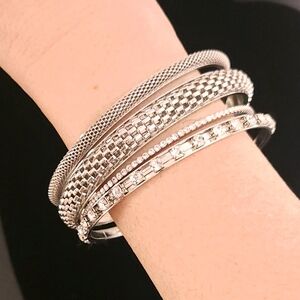 Silvertone Bead and Bangle Costume Bracelets